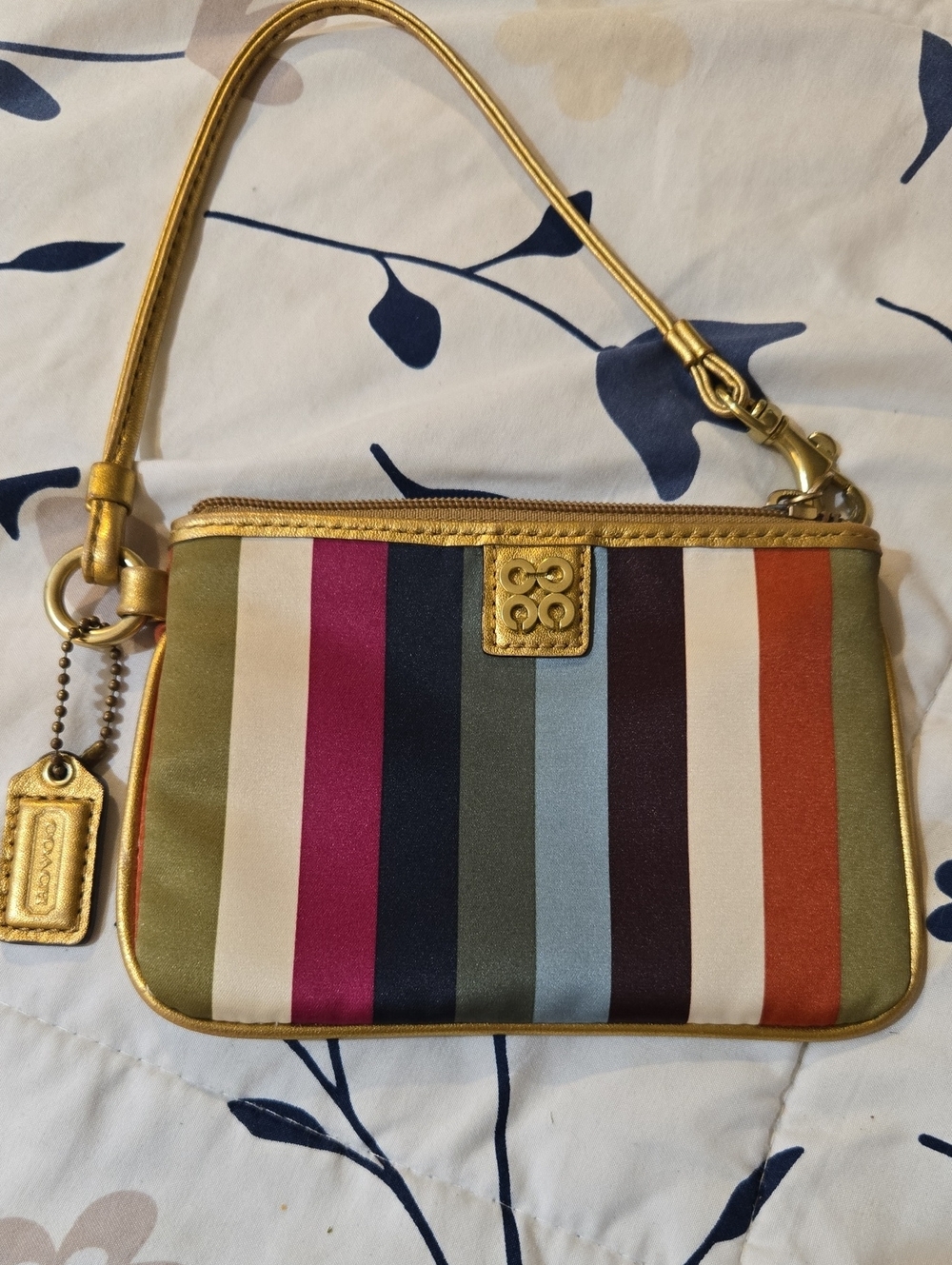 Coach Multicolor Vertical Stripe Wristlet with Gold Trim